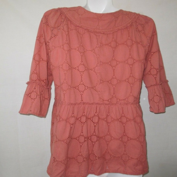 BLOUSE SHIRT TOP SIZE L 12 14 LARGE  3/4 long SLEEVES PINK RED SALMON - Picture 4 of 7